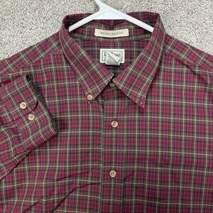 LL Bean Shirt Mens XL Red Yellow Green Plaid Button Down Long Sleeve FLAW